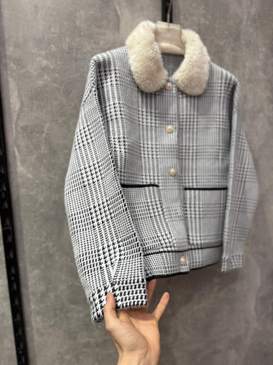 женская куртка из искусственной овечьей шерсти kb,пальто в клетку,теплое пальто,теплая куртка,кардиган пальто