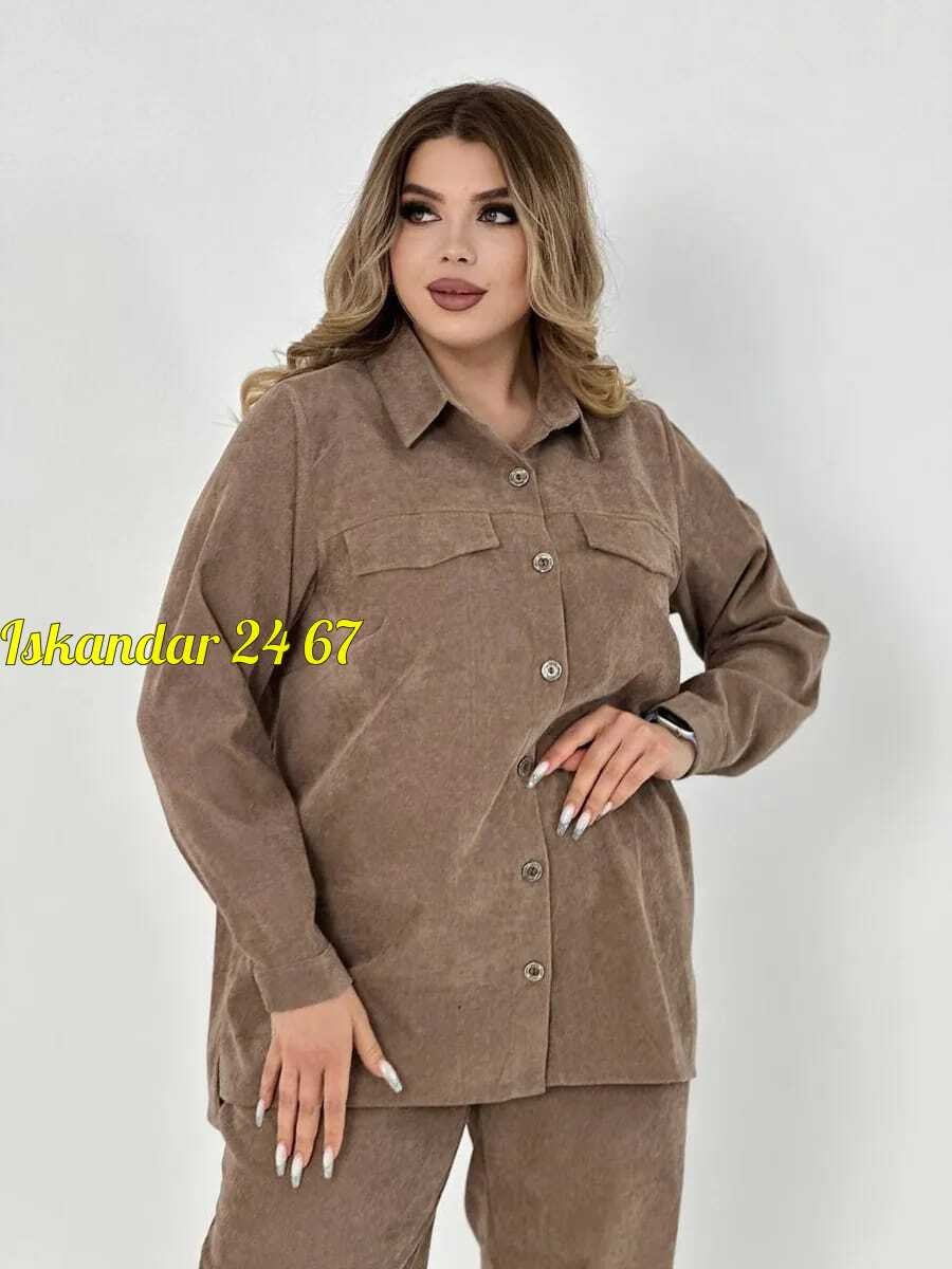 костюм вельветовый больших размеров magico 170318199,костюм вельветовый больших размеров magico,костюм женский,комплект одежды женский повседневный брючный коричневый размер 68 вельвет,комплект одежды