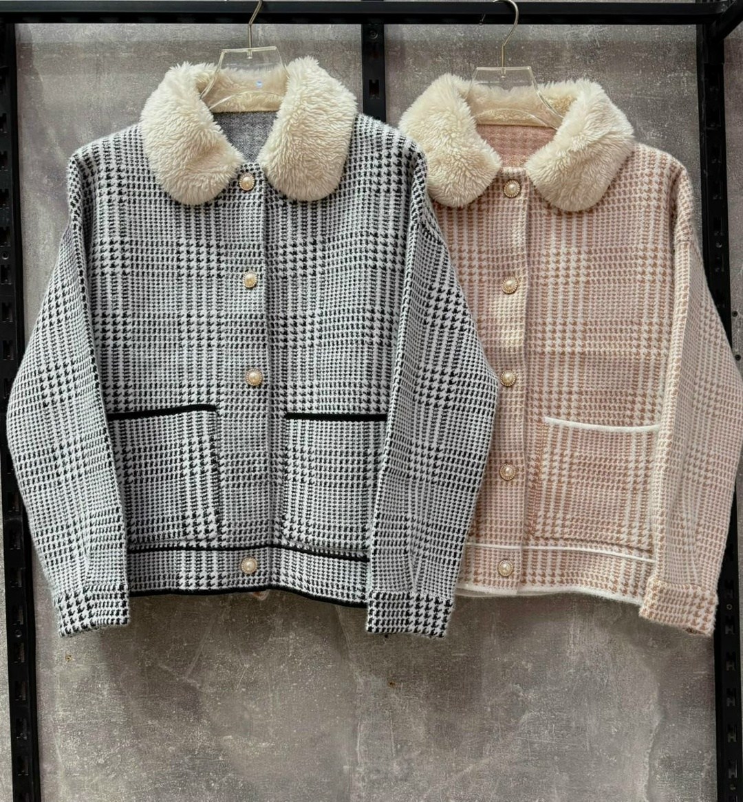 женская куртка из искусственной овечьей шерсти kb,пальто в клетку,теплое пальто,теплая куртка,кардиган пальто