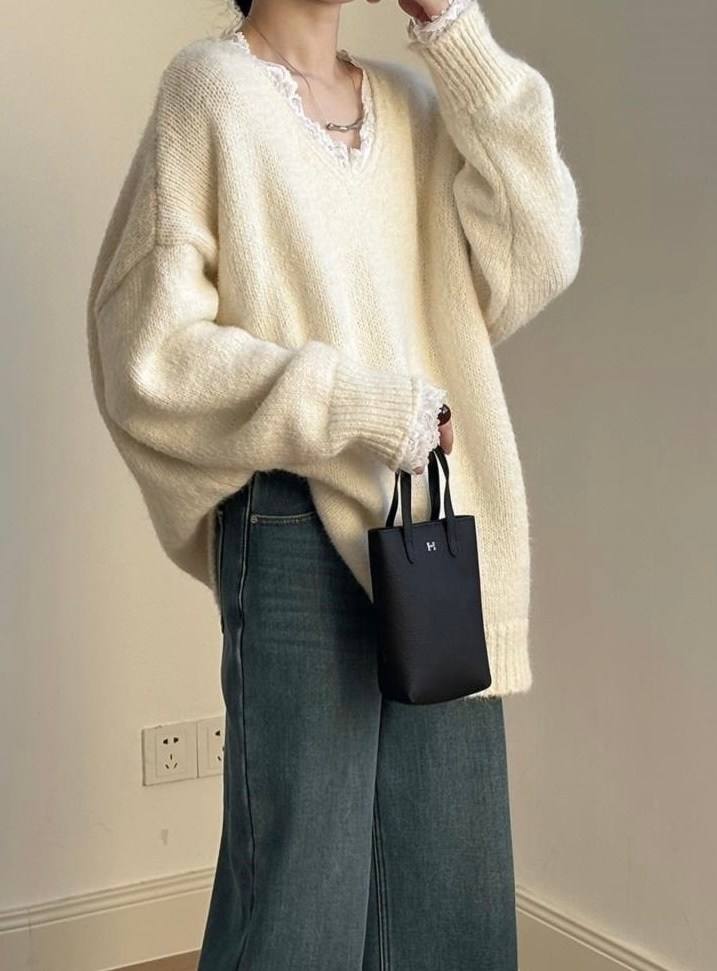 свитер пуловер,женский кружевной свободный теплый свитер,вязаные свитера,вязаный пуловер,свитер серый с кружевным воротником