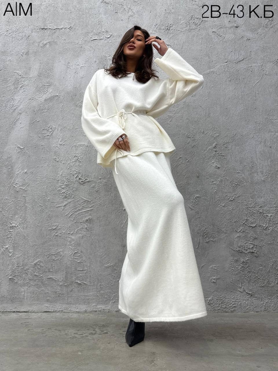 трикотажные костюмы,костюм с юбкой,юбочные костюмы mislana 11137 серый,трикотажный костюм с юбкой,костюм вязаный трикотажный с юбкой