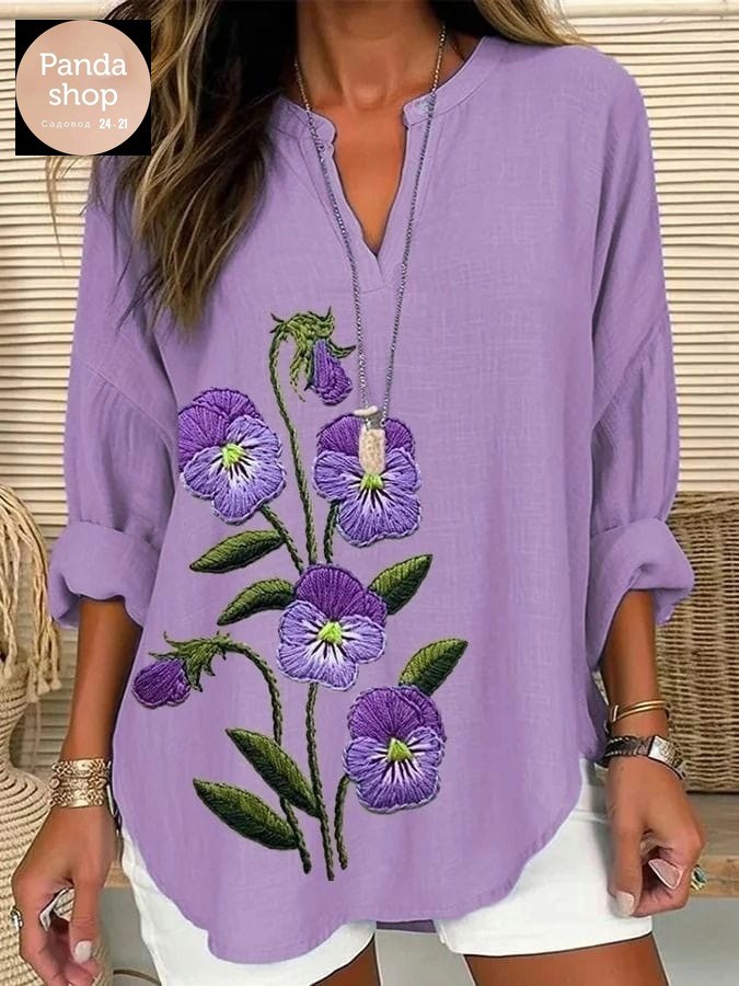 женская рубашка из хлопка и льна,рубашка женская,женская кофта фиолетовая,женская кофта,женская туника