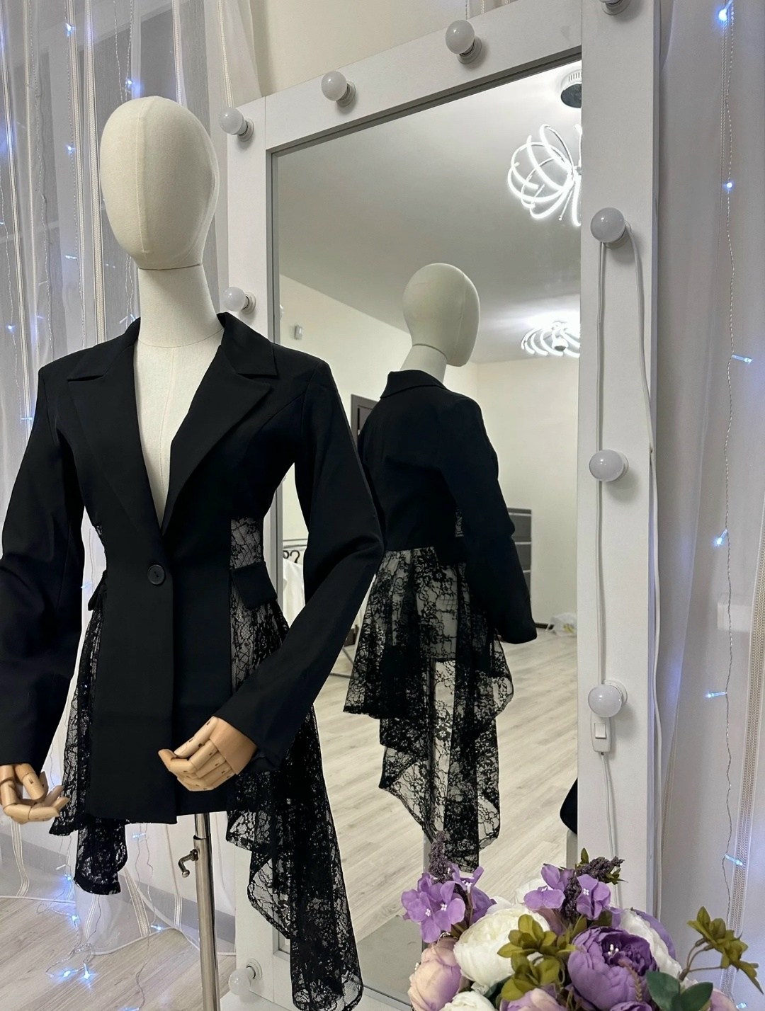 жакет с кружевом,женский дизайнерский костюм элегантный кружевной блейзер и брюки-клеш,пиджак кружево,жакет с кружевной баской,костюм