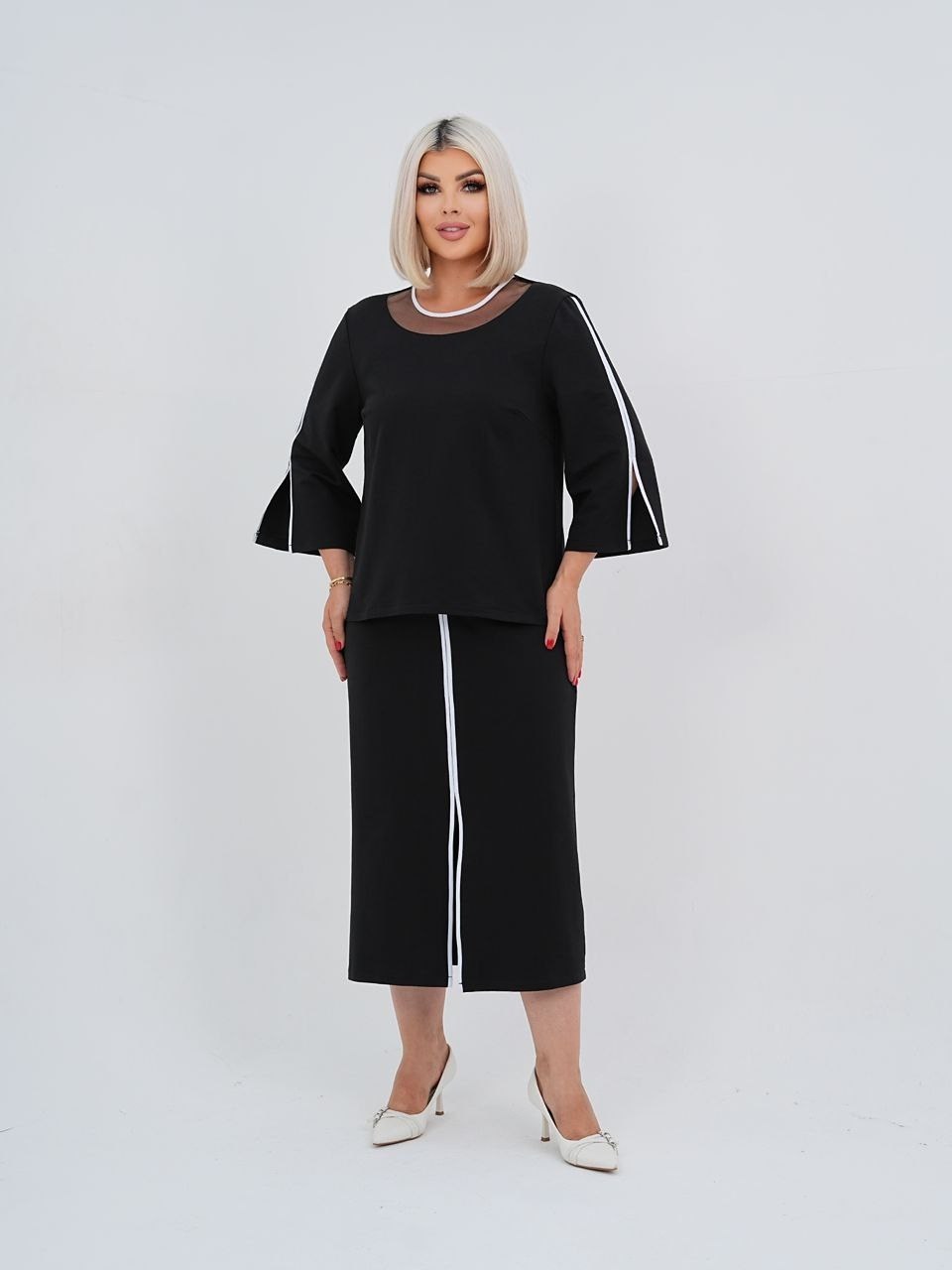 костюм,костюм вечерний с брюками больших размеров sweet store,костюм вечерний с брюками больших размеров sweet store цвет черный,костюм классический,костюм брючный нарядный большие размеры allaviя 505