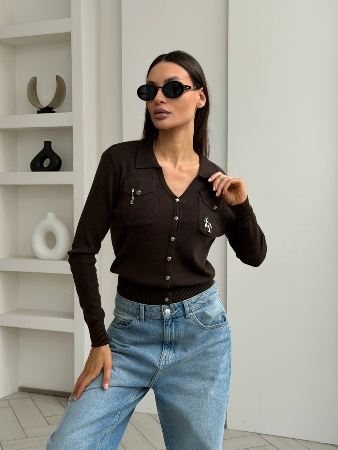 женская кофта,кардиган женский,кардиган женский xhan 3yxk3-46900 коричневый,кофта поло,коричневая кофта