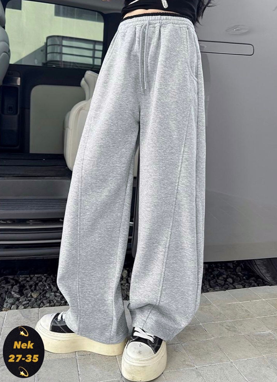 широкие брюки с кулиской на талии dazy серый,серые спортивные женские брюки с высокой талией и широкими штанинами,серые спортивные брюки для женщин,брюки широкие,женские спортивные брюки в американско