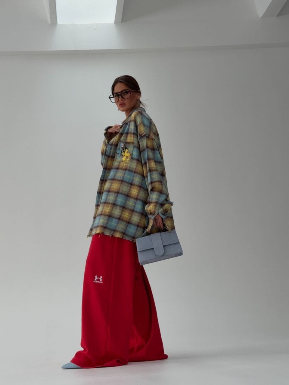 брюки свободные,стильная рубашка,брюки в клеточку,штаны оверсайз