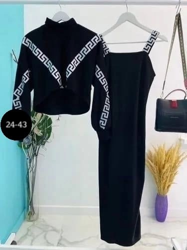 костюм с платьем,костюм-двойка,черное платье лапша,женский трикотажный костюм с юбкой,костюм кофта с юбкой