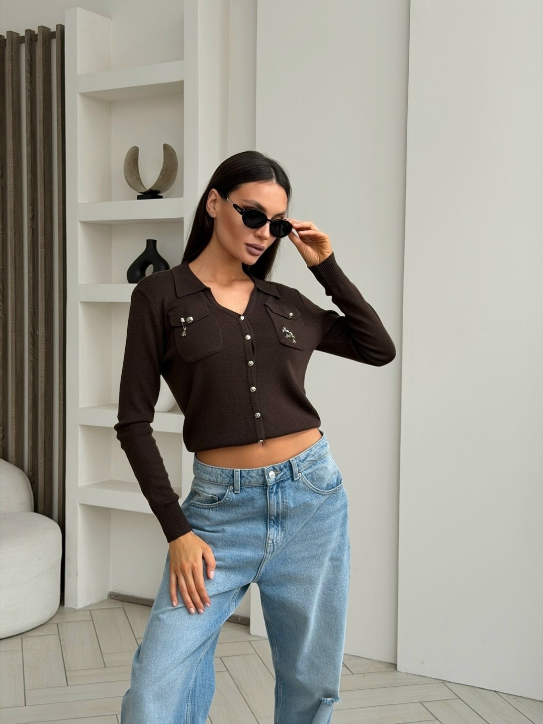 женская кофта,кардиган женский,кардиган женский xhan 3yxk3-46900 коричневый,кофта поло,коричневая кофта