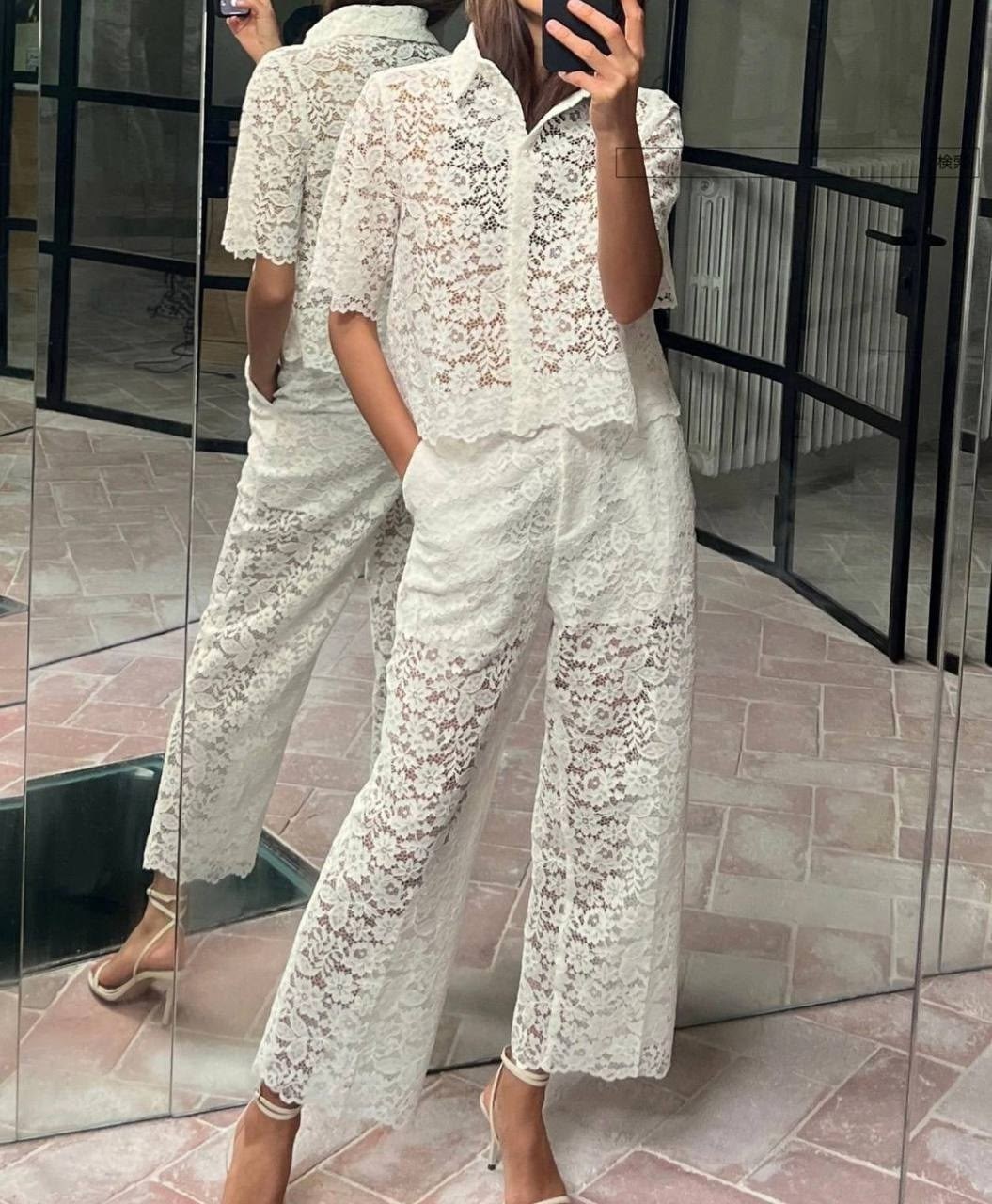 кружевной костюм,костюм из кружева,костюм кружевной двойка d&a,гипюровый костюм,гипюровый костюм с брюками