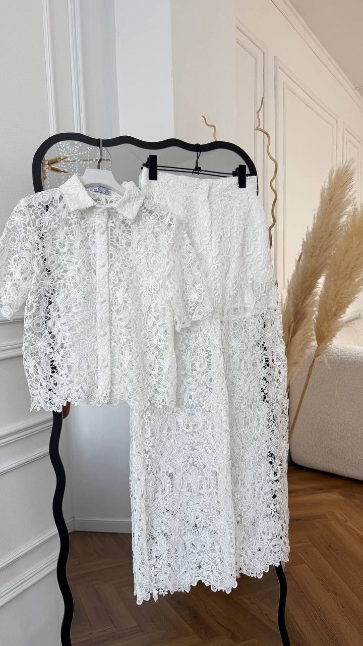 кружевной костюм,костюм из кружева,костюм кружевной двойка d&a,гипюровый костюм,гипюровый костюм с брюками