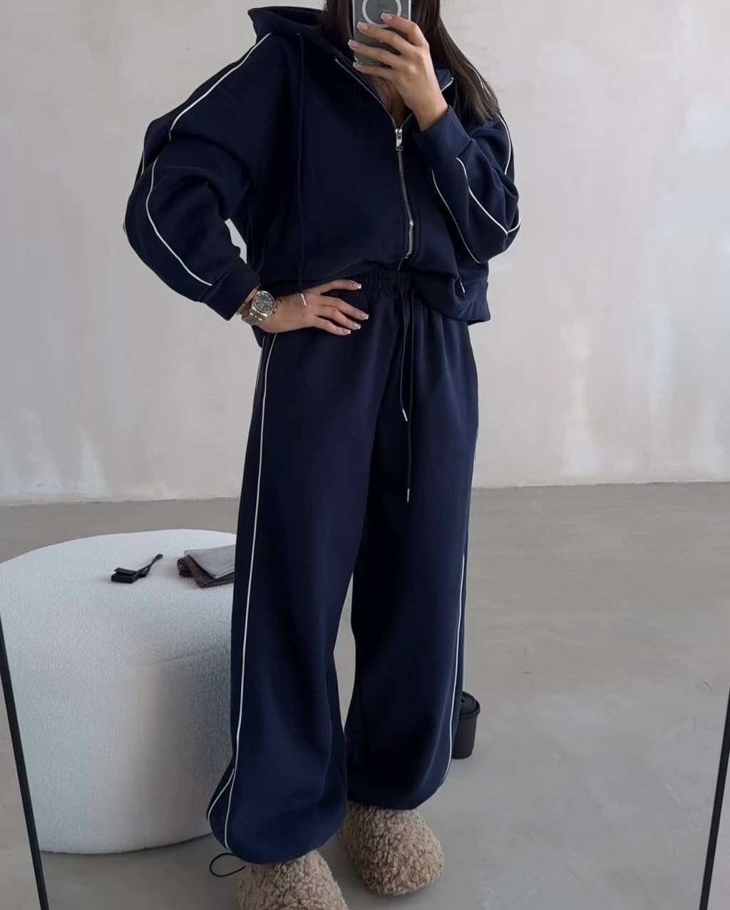 костюм спортивный,повседневный спортивный костюм,спортивный костюм женский,bree zeb синяя куртка-бомбер и брюки женский комплект,повседневный комплект из двух предметов толстовка с капюшоном и штаны