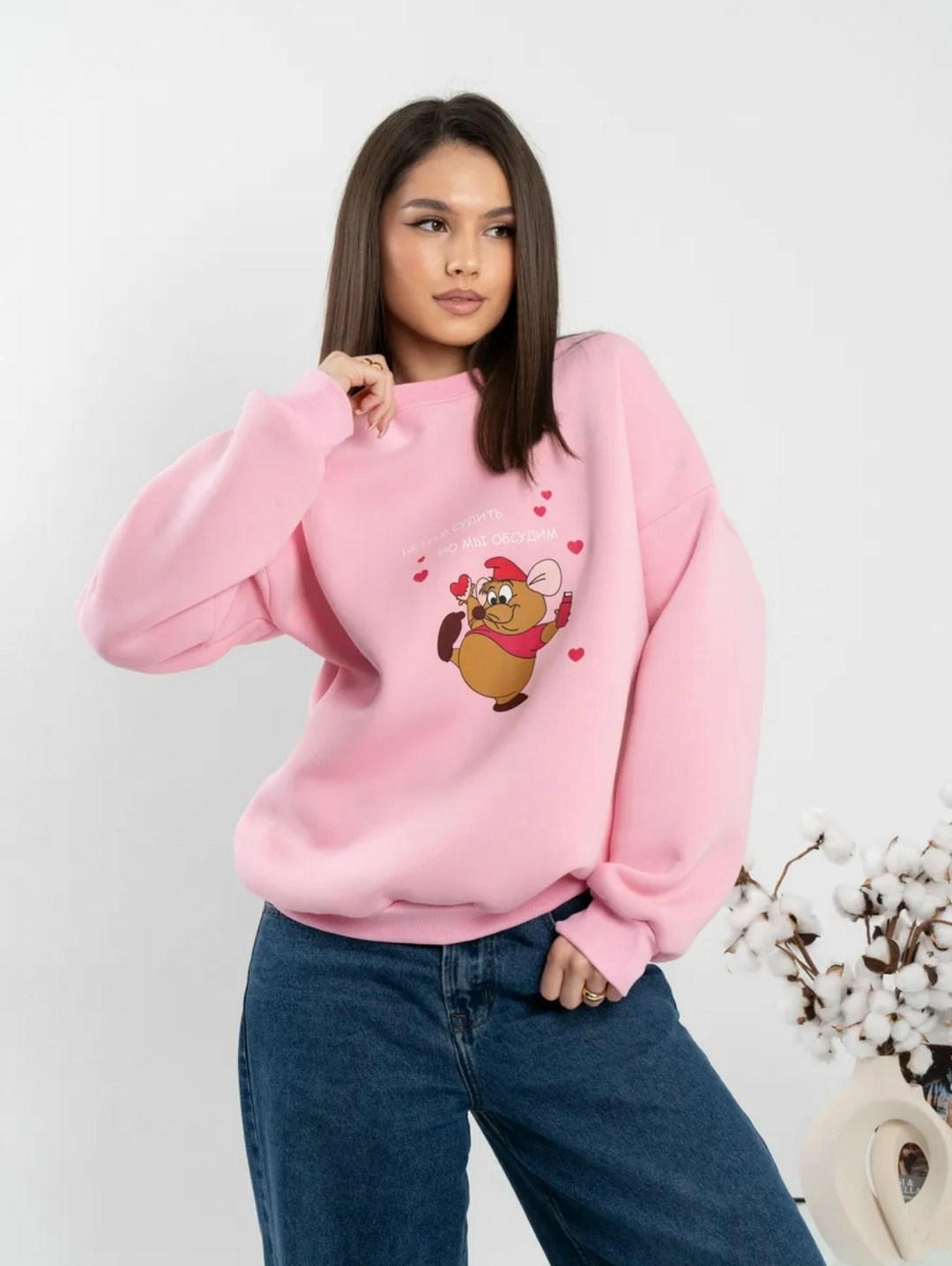 свитшот оверсайз с начесом и с надписью теплый dinov&ka,свитшот женский,свитшот оверсайз с начесом и с надписью теплый dinov&ka 309534835,женский свитшот оверсайз,толстовки свитшот