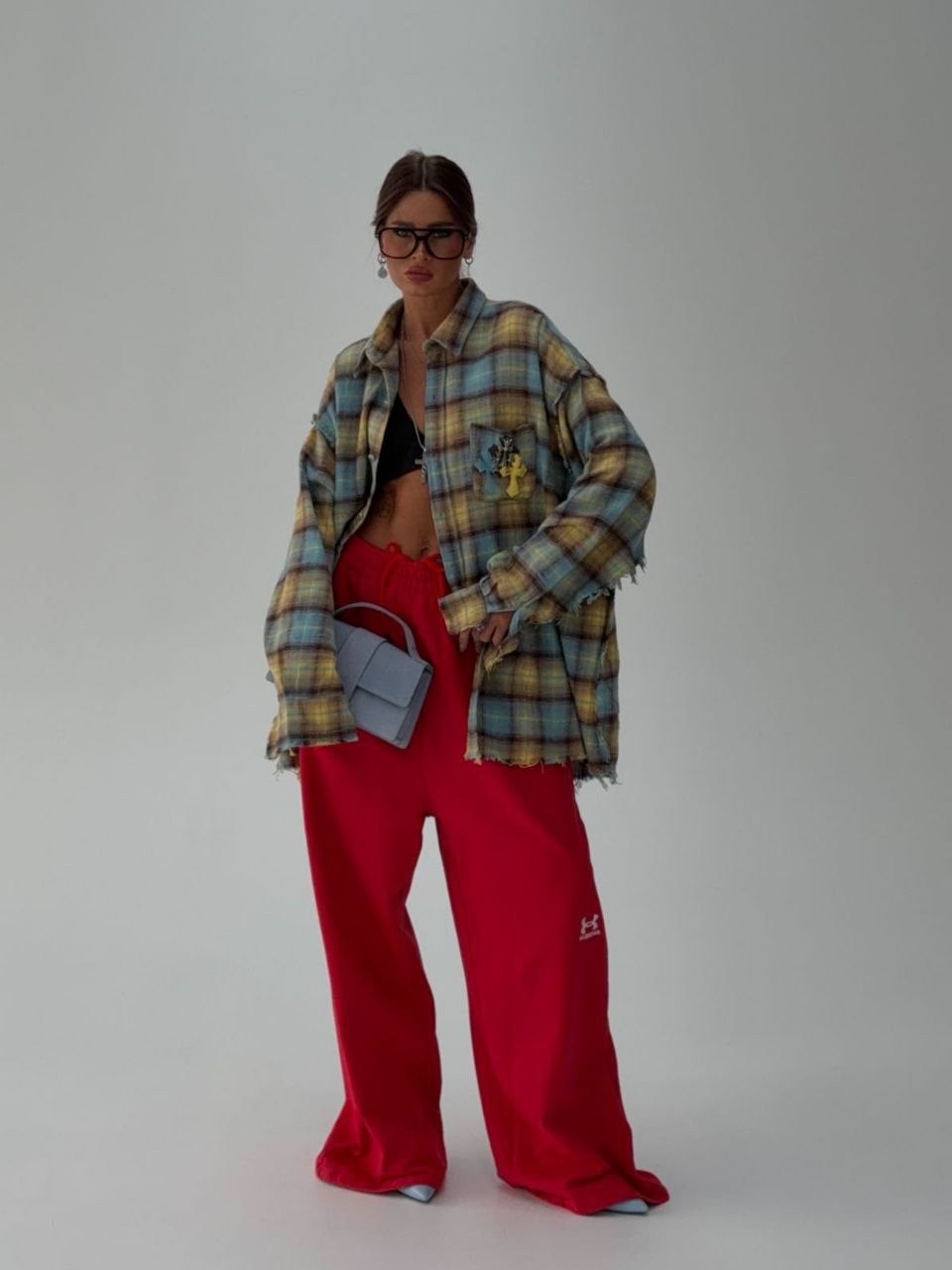 брюки свободные,стильная рубашка,брюки в клеточку,штаны оверсайз