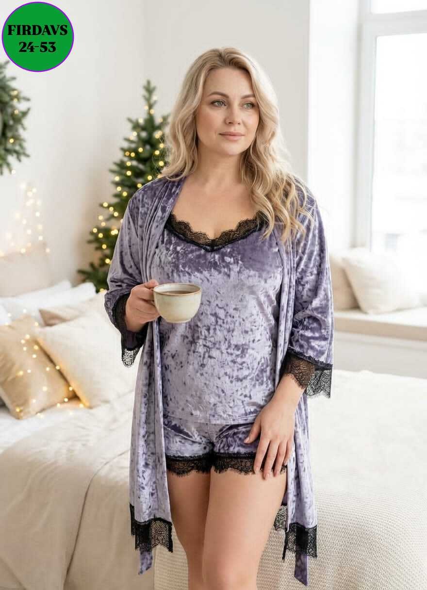 комплект с халатом,пижама из велюра женская,женский пеньюар,пижама комплект домашний,пижама женская тройка велюровая