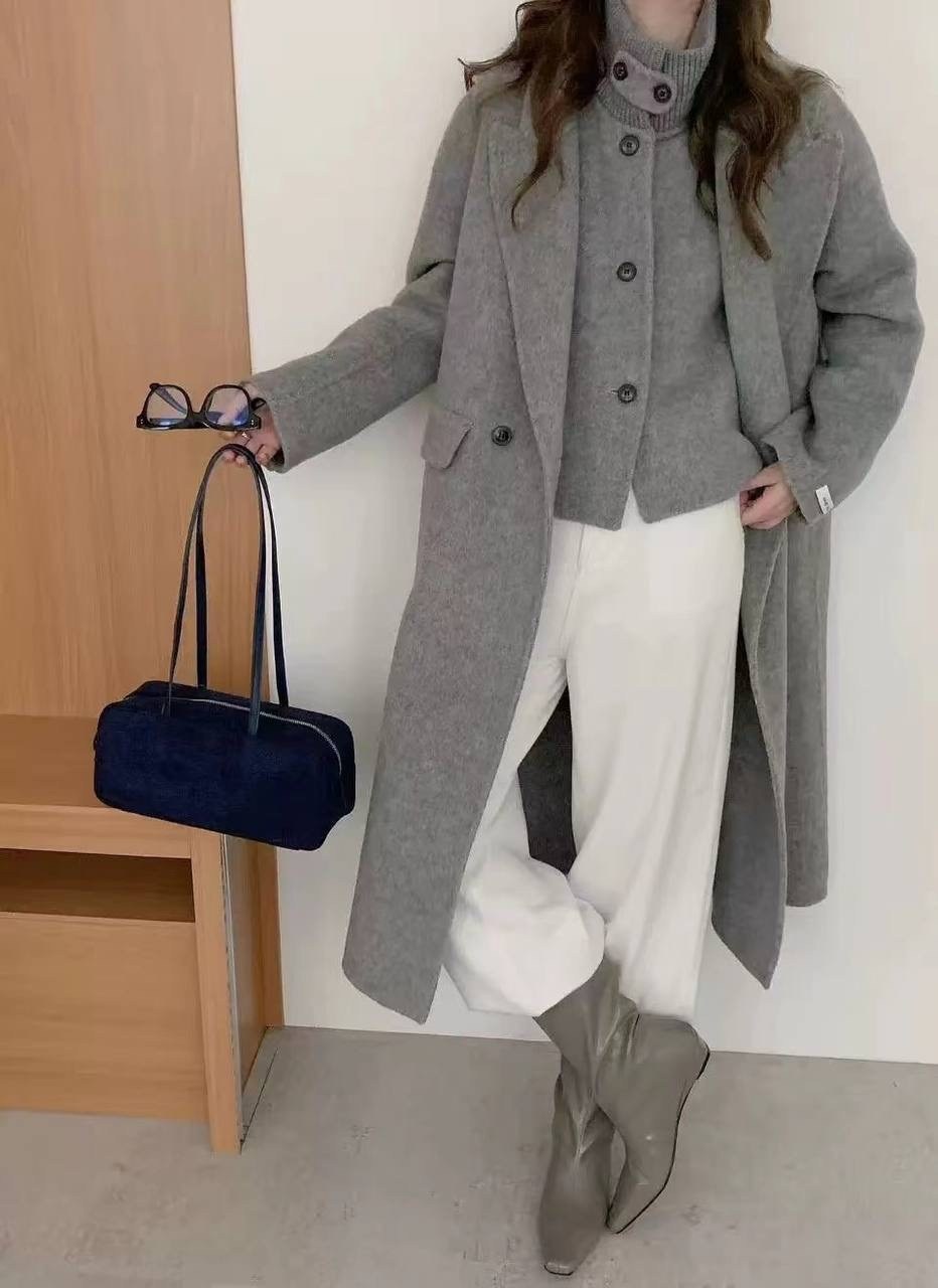 шерстяное пальто,серое двустороннее кашемировое пальто для женщин,модное пальто,lanmrem двустороннее шерстяное пальто для женщин,lanmrem высококачественное двустороннее шерстяное пальто для женщин