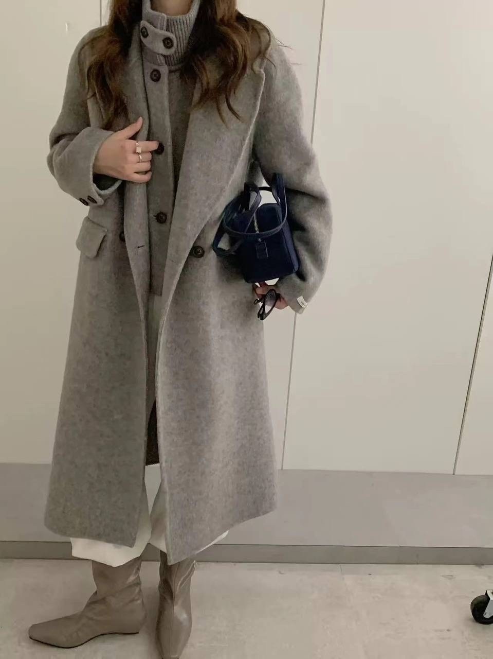 шерстяное пальто,серое двустороннее кашемировое пальто для женщин,модное пальто,lanmrem двустороннее шерстяное пальто для женщин,lanmrem высококачественное двустороннее шерстяное пальто для женщин