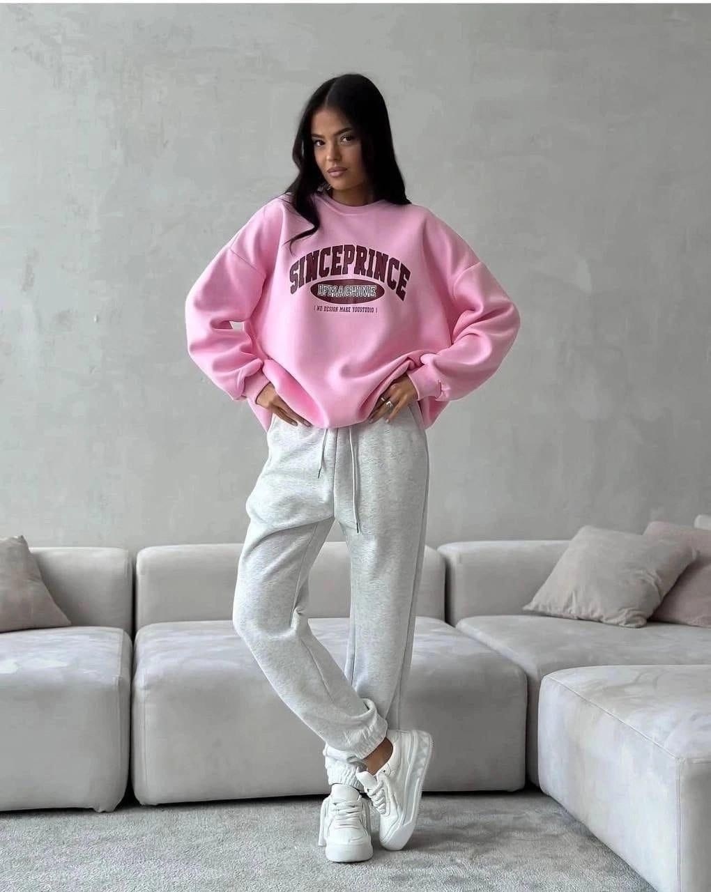 костюм спортивный женский свитшот и штаны,костюм двойка свитшот + джоггеры,спортивный костюм двухнитка,женская спортивная одежда,спортивный костюм летний familyshop цвет серый розовый
