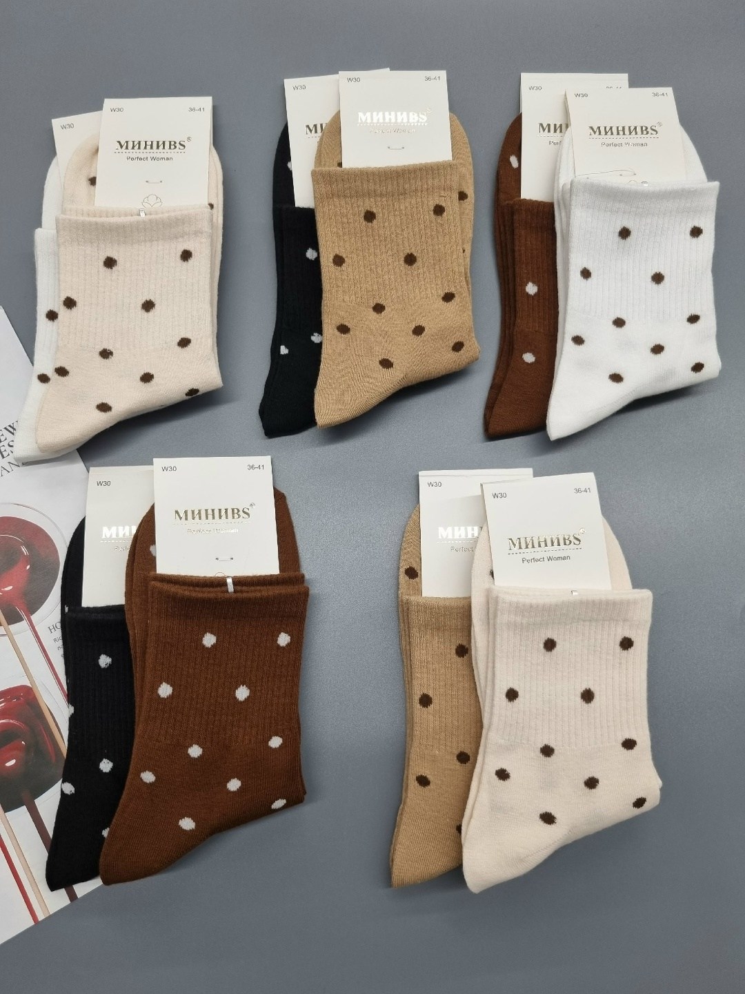 носки женские,носки женские 10 пар разного цвета,носки женские 10 пар,носки женские набор,носки набор 10 пар горошек кофейные хлопковые turkan