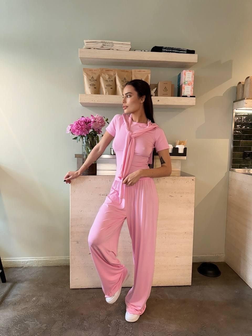 костюм женский,костюм повседневный,широкие брюки,костюм коричневый