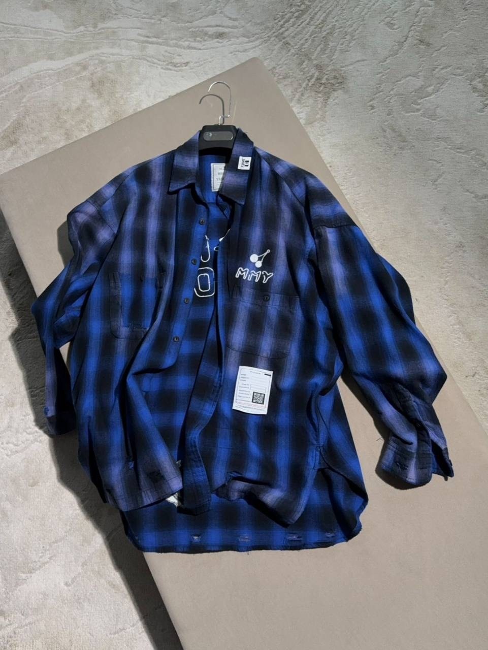 оверсайз рубашка,рубашка оверсайз в клетку,рубашка из фланели синего цвета в клетку,рубашка стильная,рубашка фланелевая в клетку оверсайз