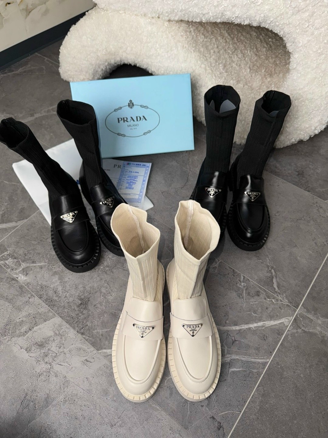 ,сапоги prada,ботинки prada,женские ботильоны prada,комбинированные ботинки прада