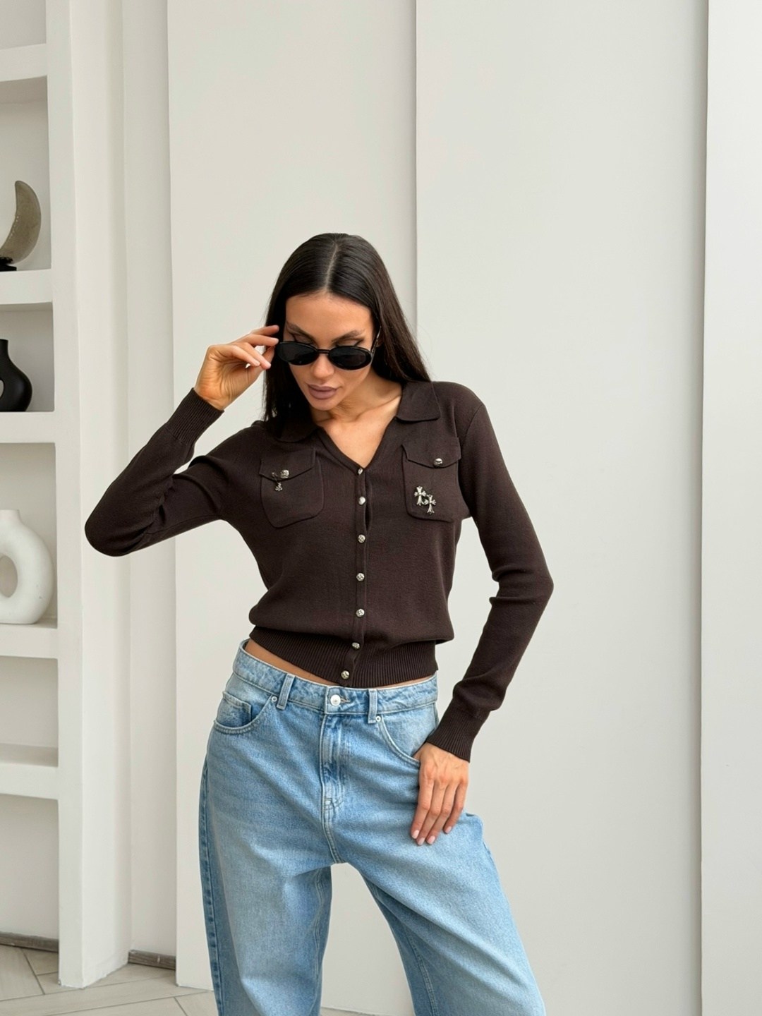 женская кофта,кардиган женский,кардиган женский xhan 3yxk3-46900 коричневый,кофта поло,коричневая кофта