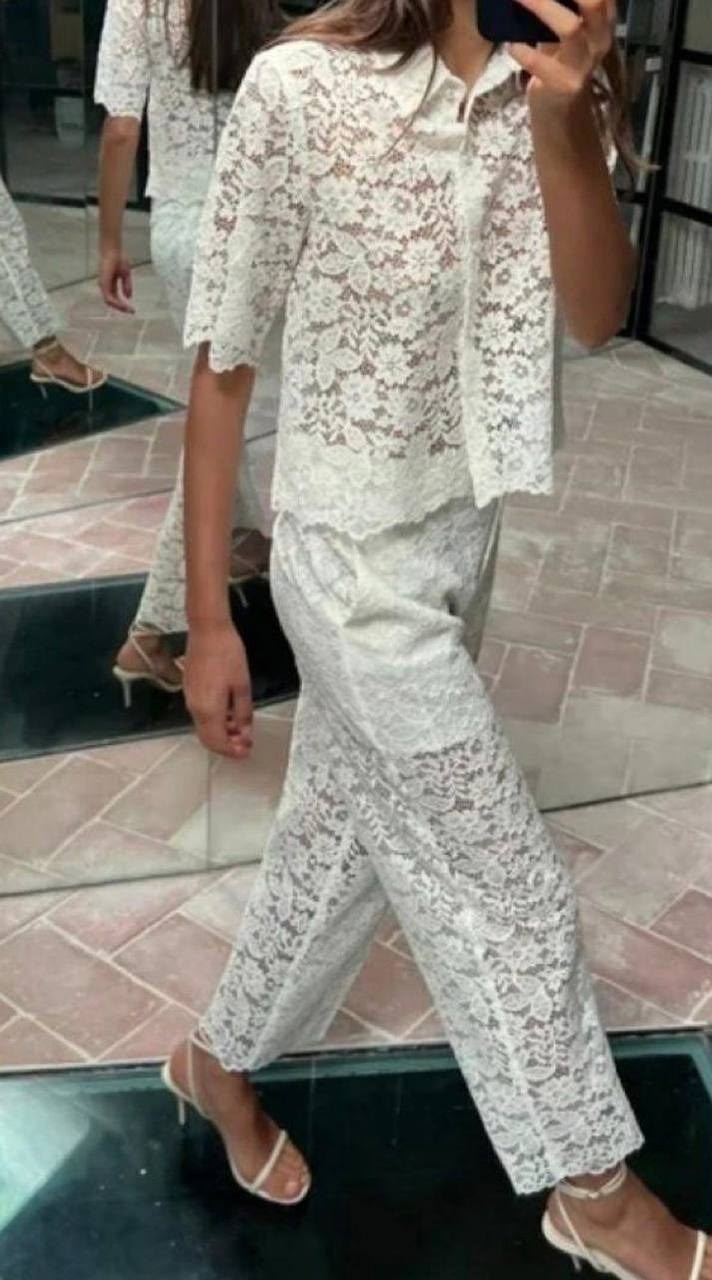 кружевной костюм,костюм из кружева,костюм кружевной двойка d&a,гипюровый костюм,гипюровый костюм с брюками