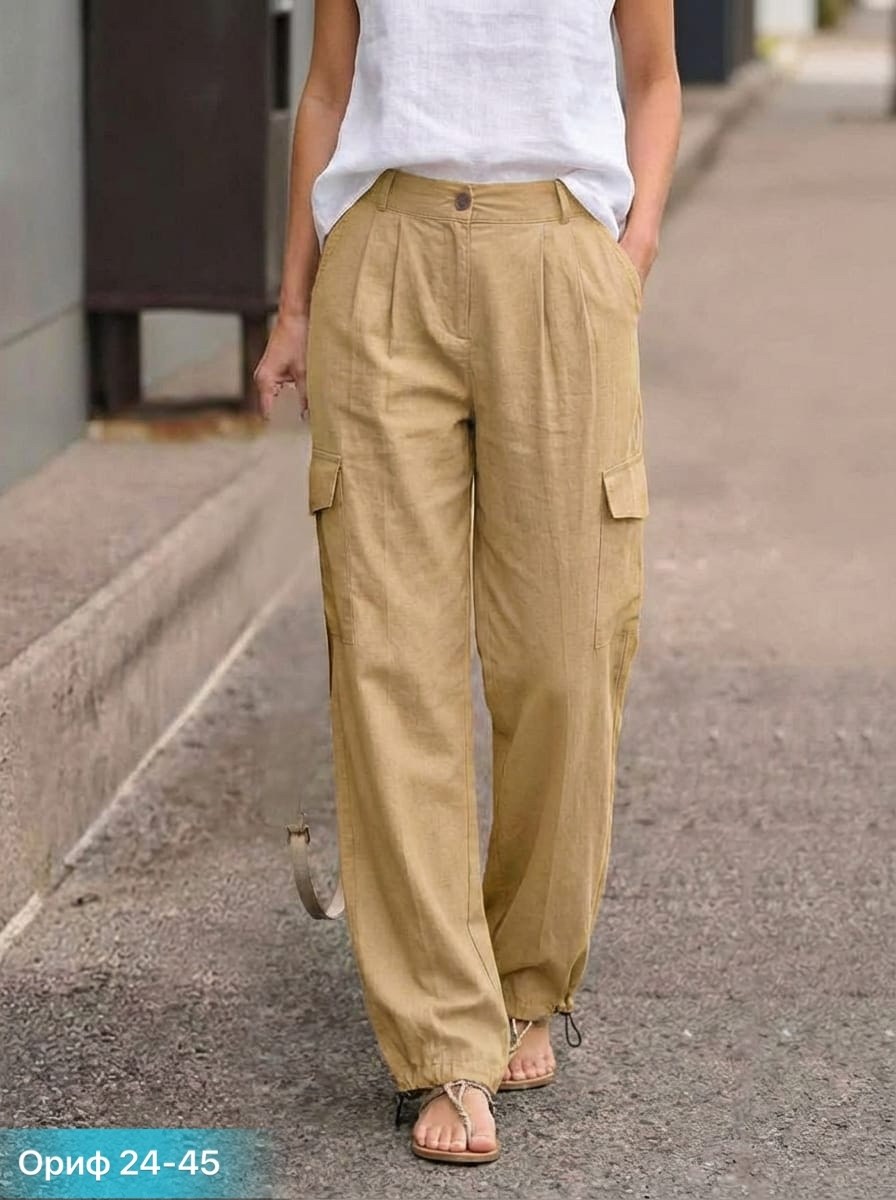 льняные брюки,широкие брюки,женские льняные однотонные повседневные брюки с несколькими карманами,брюки стиль,женские брюки карго