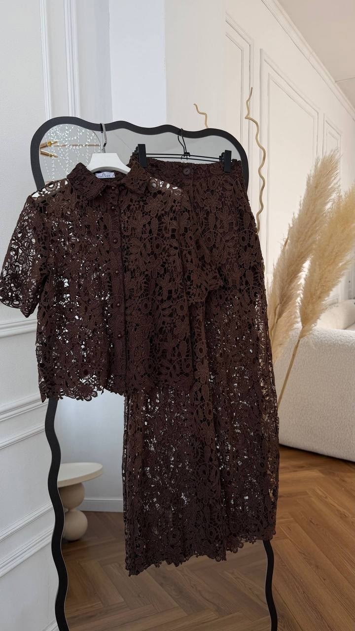 кружевной костюм,костюм из кружева,костюм кружевной двойка d&a,гипюровый костюм,гипюровый костюм с брюками