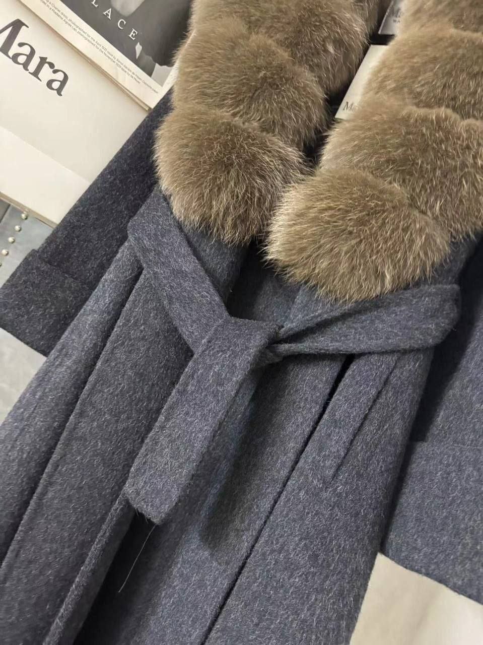 женское шерстяное пальто с большим воротником из лисьего меха,женское зимнее шерстяное пальто с мехом,женское шерстяное пальто с натуральным лисьим мехом,женское длинное шерстяное пальто с воротником