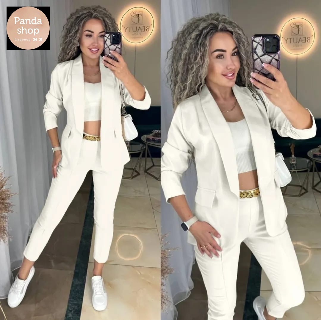 женский брючный костюм двойка,женский костюм двойка,костюм женский белый,брючный костюм,белый брючный костюм женский