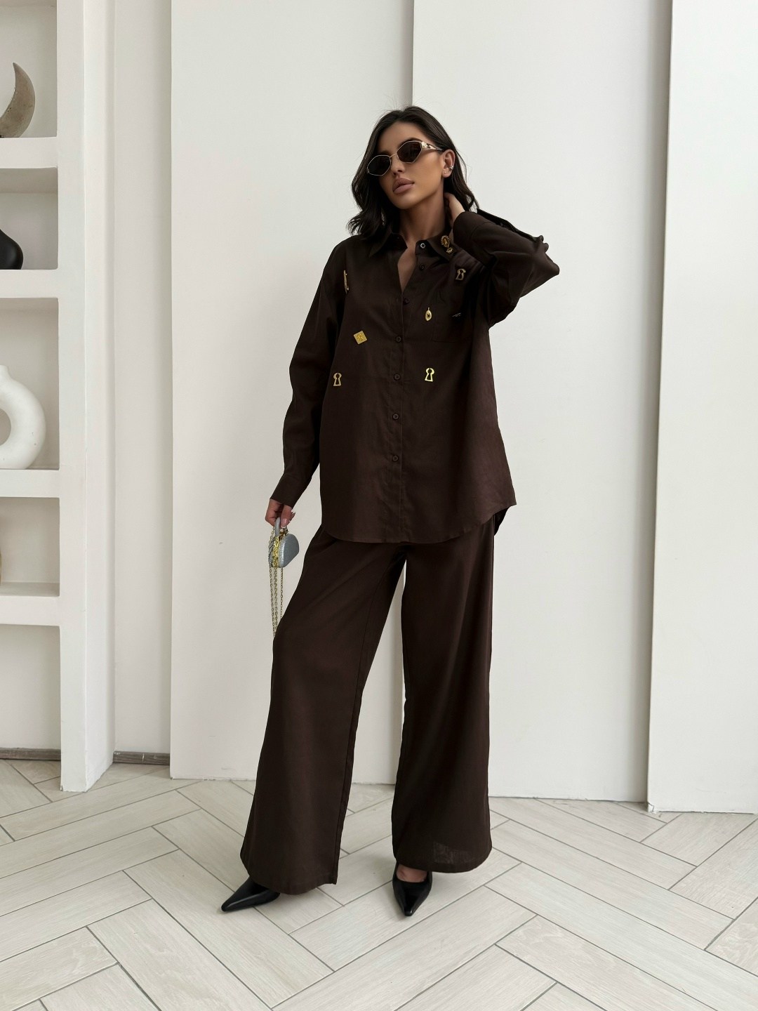 костюм buter 3039 коричневый,костюм с брюками,брючный комплект mislana 1098 шоколад,костюм стильный,женский костюм