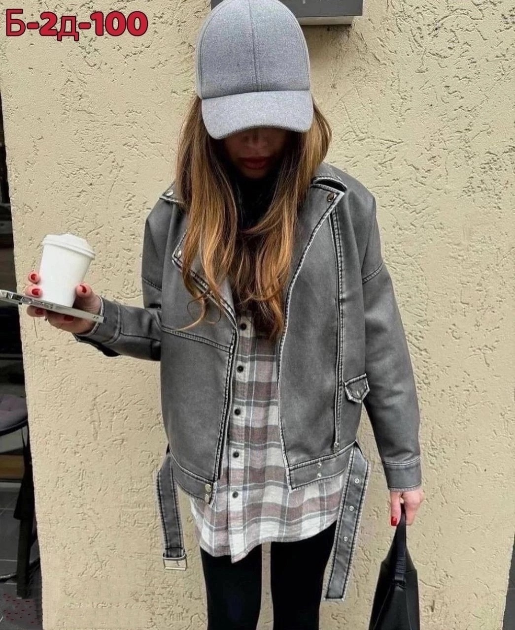 женская куртка косуха арт. 671478,куртка косуха,косуха цвет серый,женская кожаная куртка косуха оверсайз,косуха