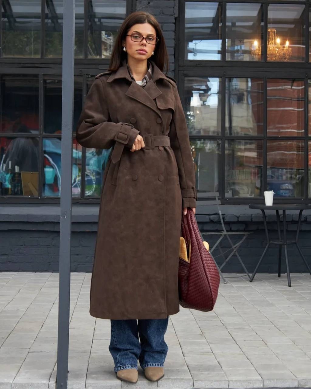 плащ из натуральной замши,тренч плащ,замшевый тренч,женский плащ,пальто коричневое