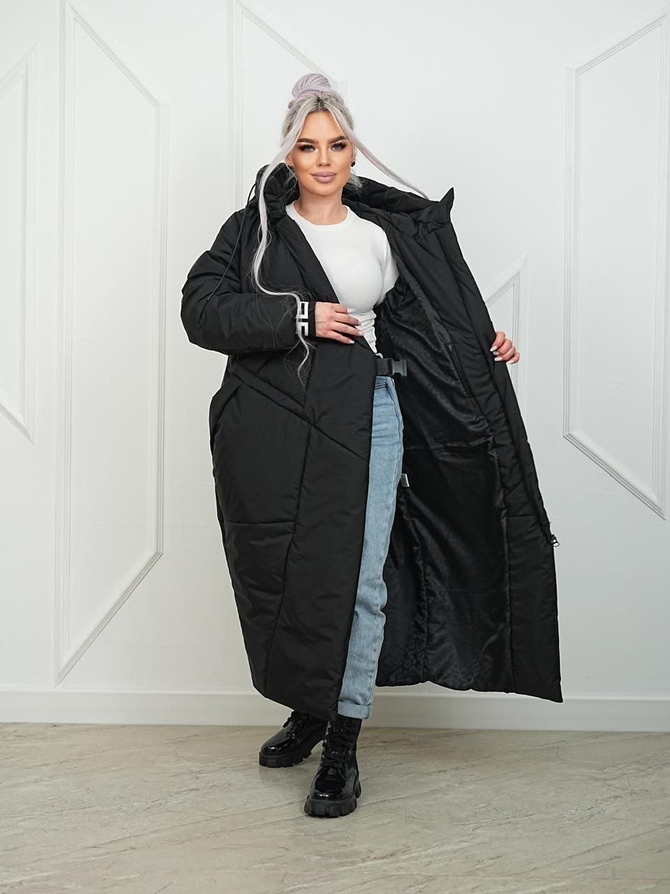 пуховик одеяло зимний длинный с капюшоном большие размеры fuzzartis fashion цвет черный,пуховик женский,пуховик одеяло зимний длинный с капюшоном fuzzartis fashion 140152371,пальто демисезонная,пухови