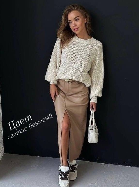 юбка кожаная миди с разрезом storis,юбка из экокожи,юбка миди с разрезом спереди из экокожи,юбка кожаная миди с разрезом storis 183311196,юбка из экокожи макси с разрезом