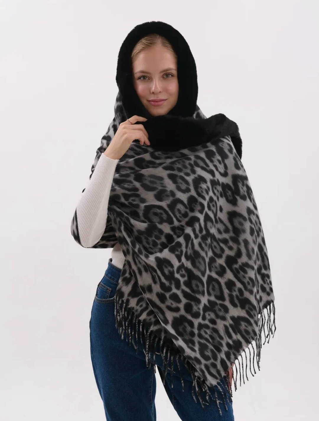 женский тёплый кашемировый палантин с принтом «леопард»,палантин леопард женский,леопардовый шарф,палантин леопардовый кашемир теплый,палантин леопардовый