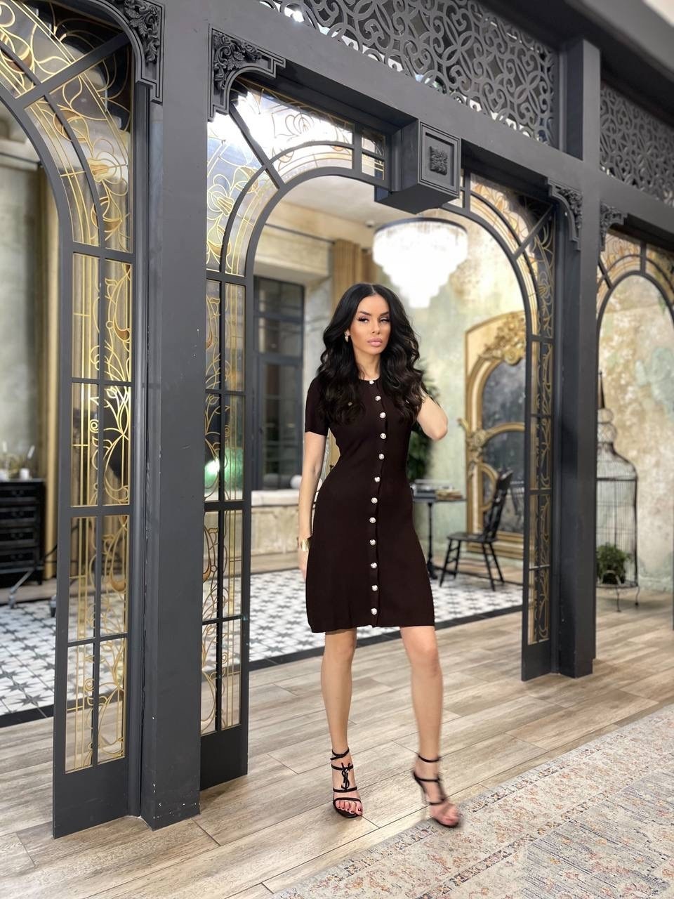 платье повседневное с золотыми пуговками elia style,платье,платье стильное,esrahelvaci short sleeve gold buttoned knitwear dress,женское платье