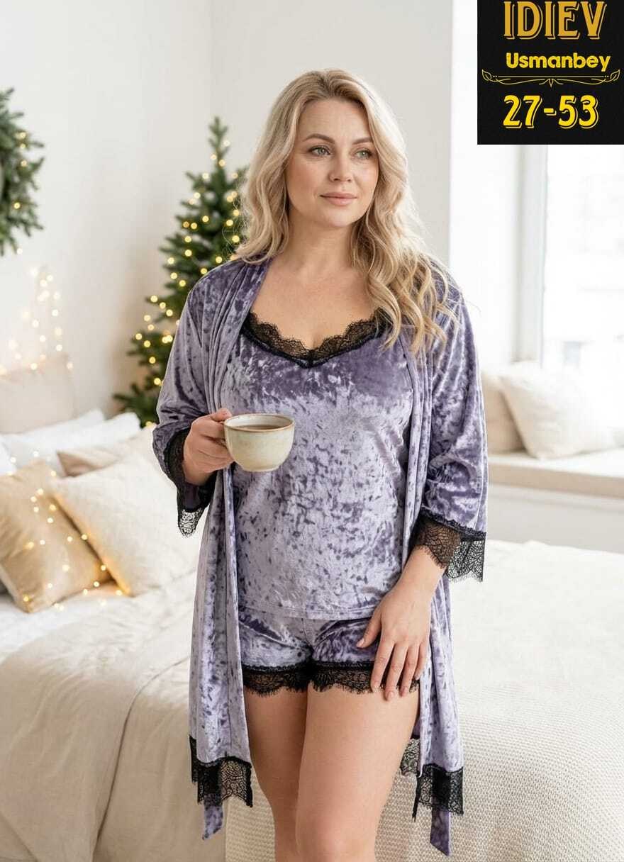 пижама из велюра женская,комплект с халатом,комплект пижама,пижама женская велюр,пижама женская