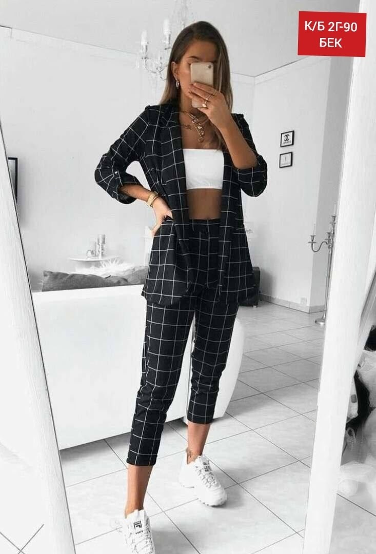 клетчатый костюм двойка женский,брючный костюм в клетку,костюм двойка женская,костюм в клетку,модные костюмы