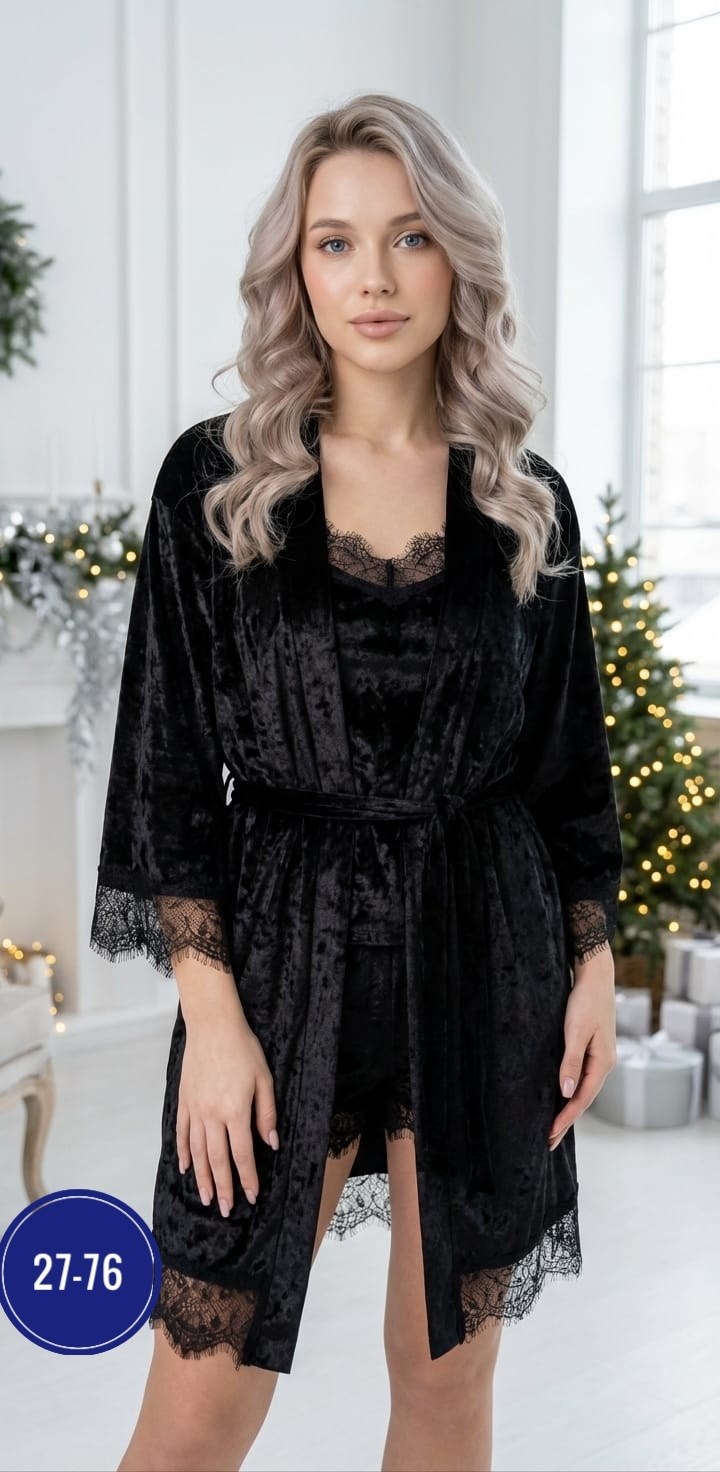 пижама тройка женская велюр,пижама женская тройка велюровая,комплект пижама,пижама с халатом,пижама с шортами и халатом велюровая кружевная