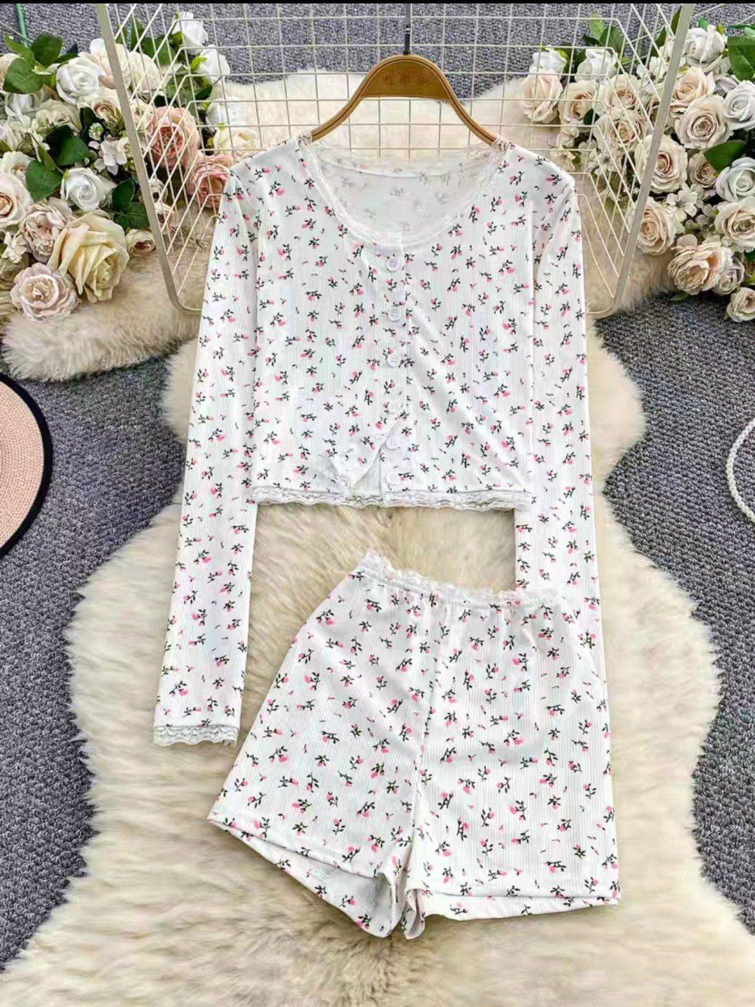 пижама со штанами с принтом ysense,женская пижама,комплект пижама,женский пижамный комплект,пижама с шортами