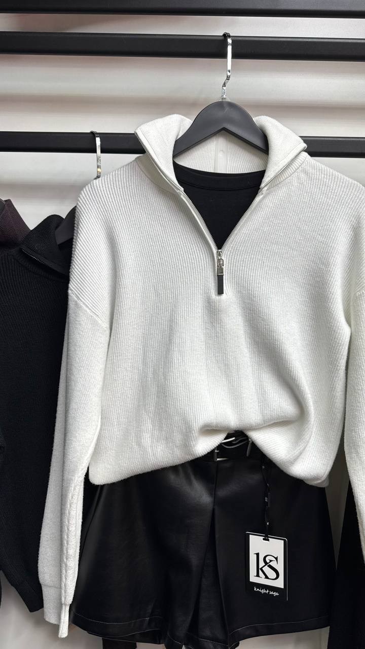 джемпер женский,свитер женский,свитер оверсайз с горлом на молнии kk fashion,джемпер с застежкой,свитер укороченный оверсайз с горлом на молнии кк fashion