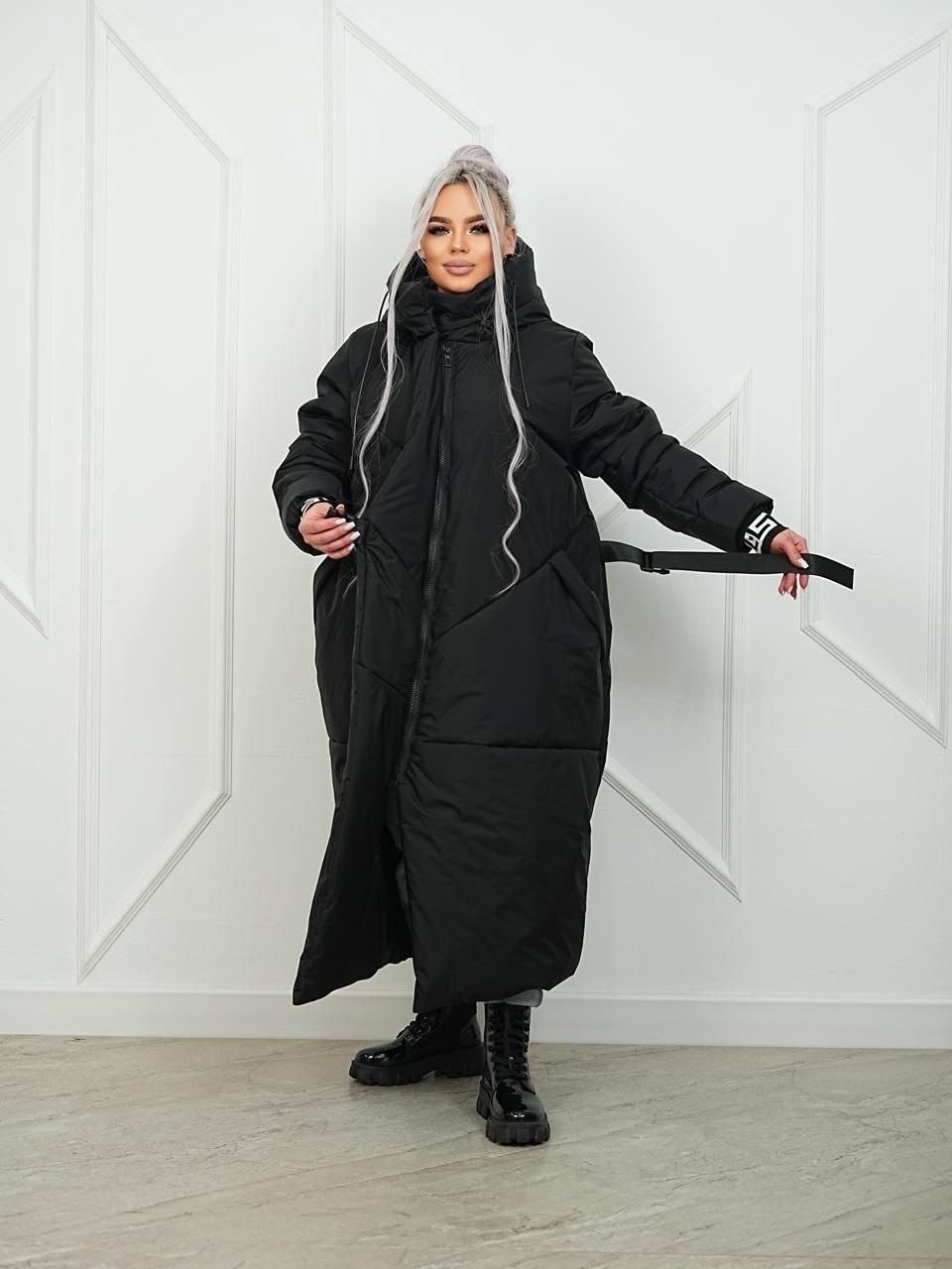 пуховик одеяло зимний длинный с капюшоном большие размеры fuzzartis fashion цвет черный,пуховик женский,пуховик одеяло зимний длинный с капюшоном fuzzartis fashion 140152371,пальто демисезонная,пухови