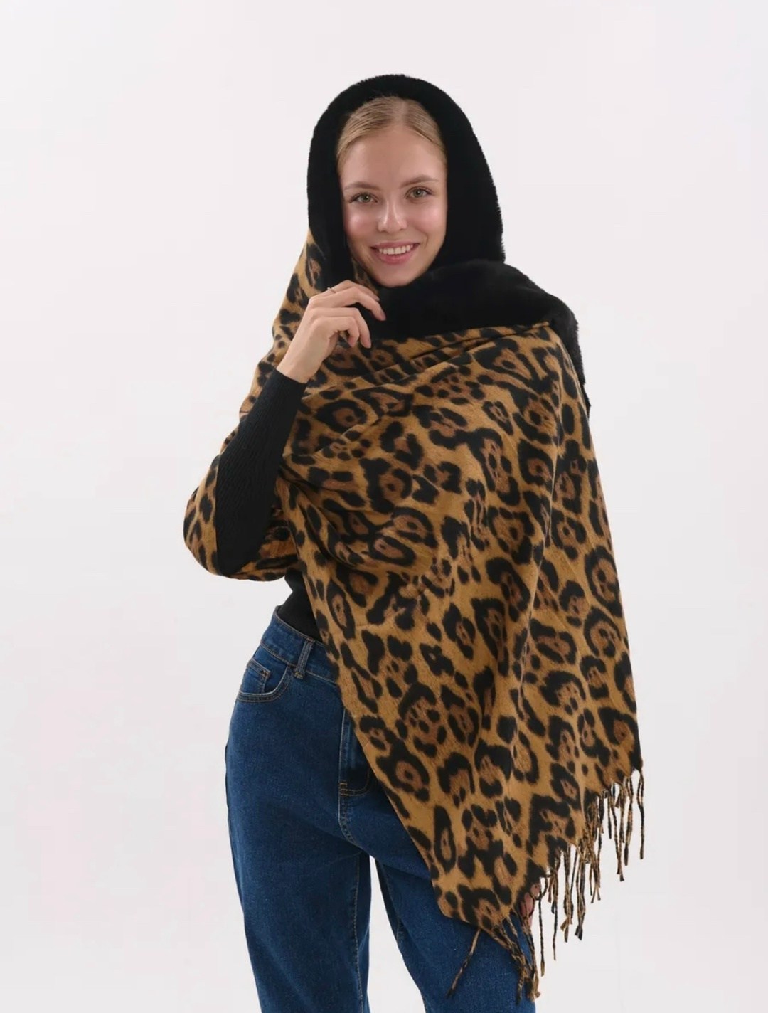 женский тёплый кашемировый палантин с принтом «леопард»,палантин леопард женский,леопардовый шарф,палантин леопардовый кашемир теплый,палантин леопардовый