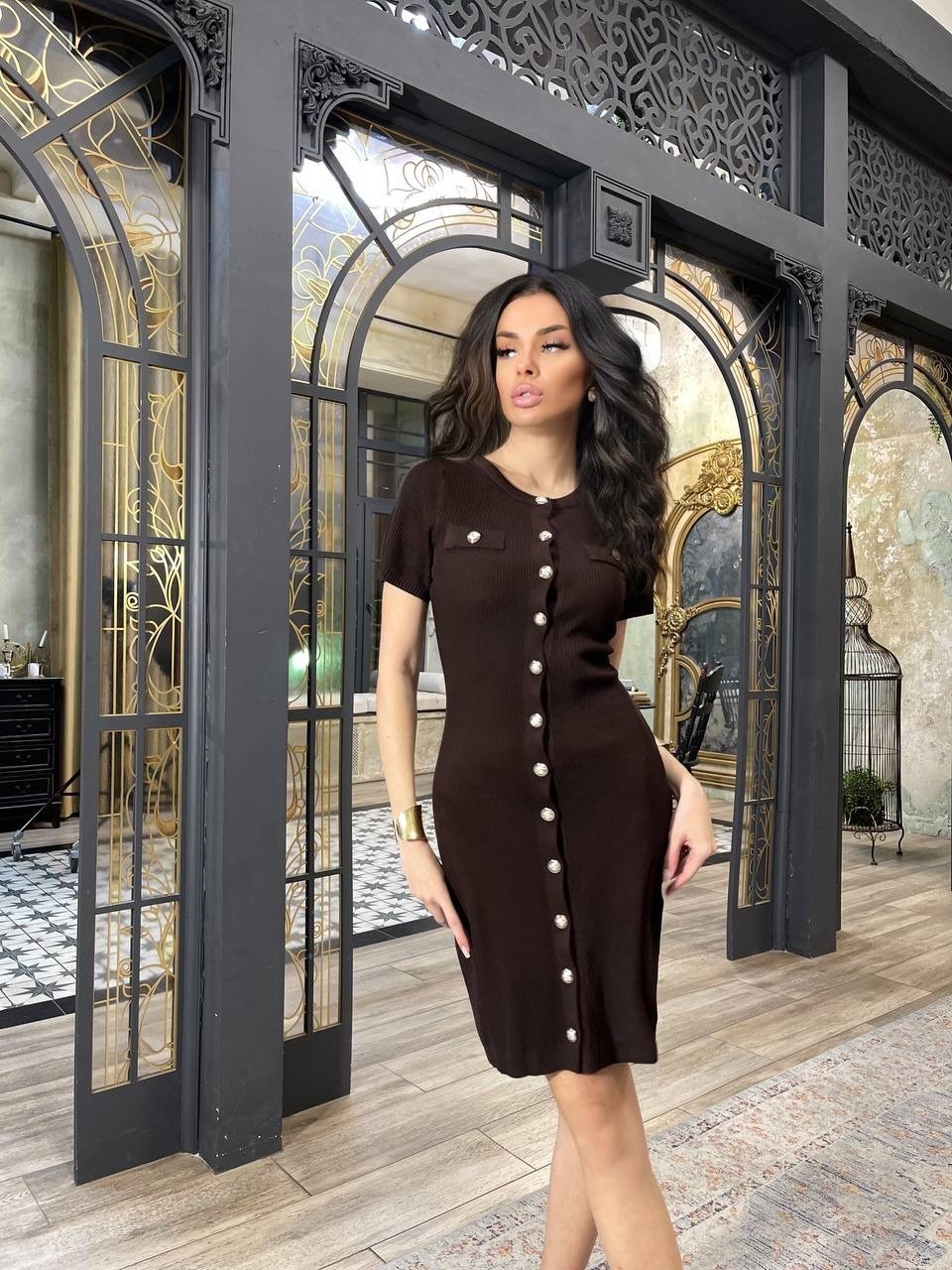платье повседневное с золотыми пуговками elia style,платье,платье стильное,esrahelvaci short sleeve gold buttoned knitwear dress,женское платье