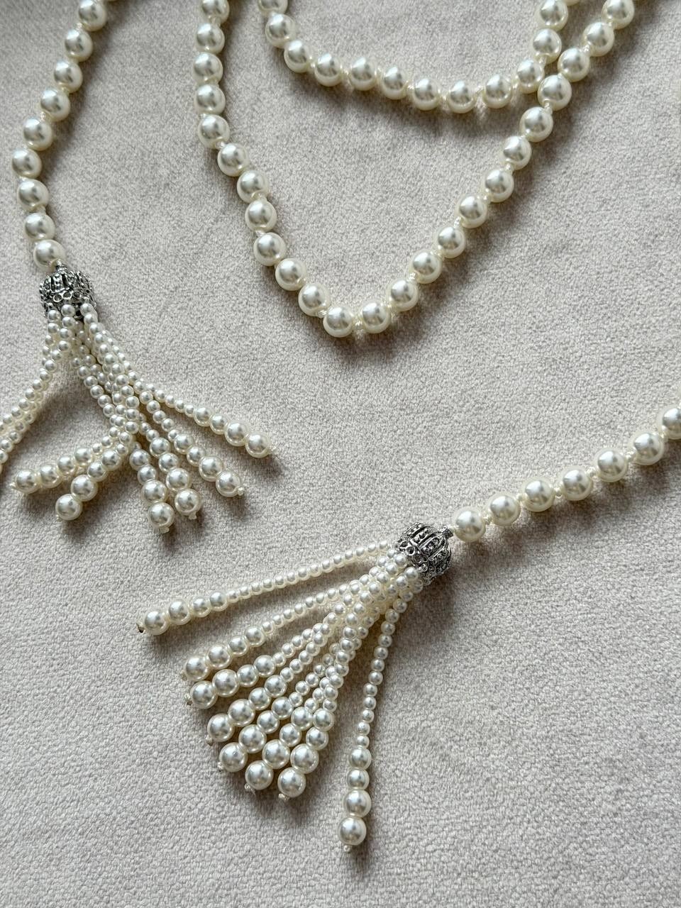 сотуар с кистью из жемчуга "жасмин" белый жемчуг,речной жемчуг сотуар,сотуар из жемчуга,сотуар жемчуга,жемчужное ожерелье