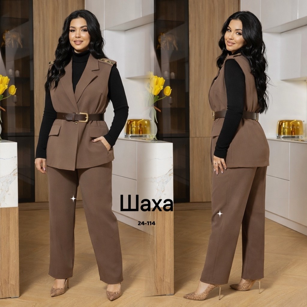 брючный костюм,костюм брючный классический,костюм с брюками,женские брючные костюмы,деловой брючный костюм с жилетом 14677 фабрика моды модницы