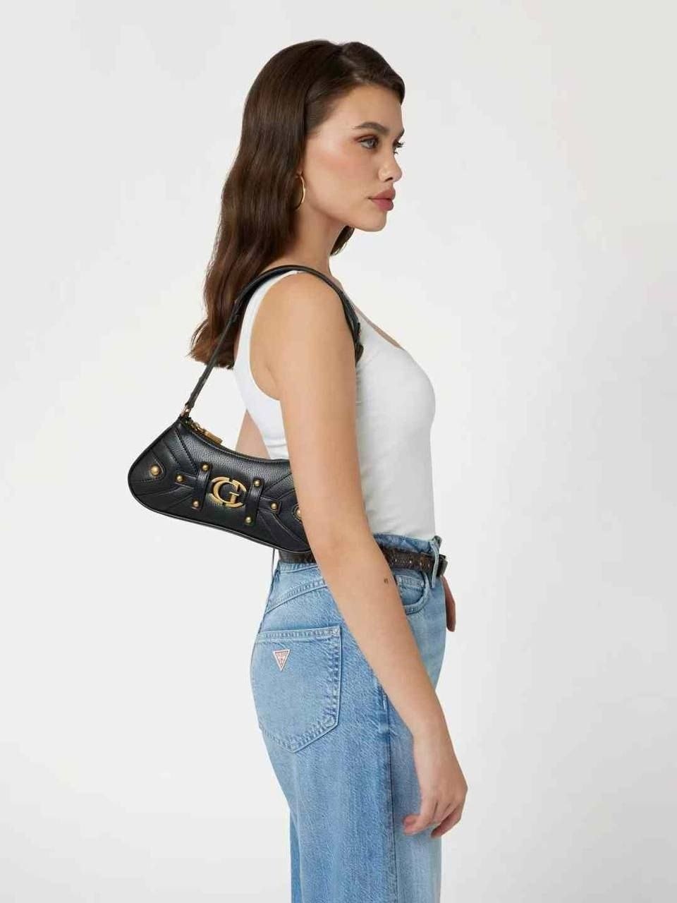 женская сумка guess,сумка guess,сумка на плечо guess,сумка на плечо guess mintha mini top zip shldr bag hwbb9348720 черный,стильная сумка на плечо guess